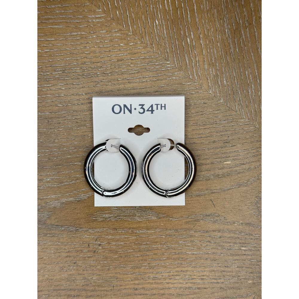 ON 34th Silver Hoop Earrings Thick Chunky Classic Round Polished Minimalist
